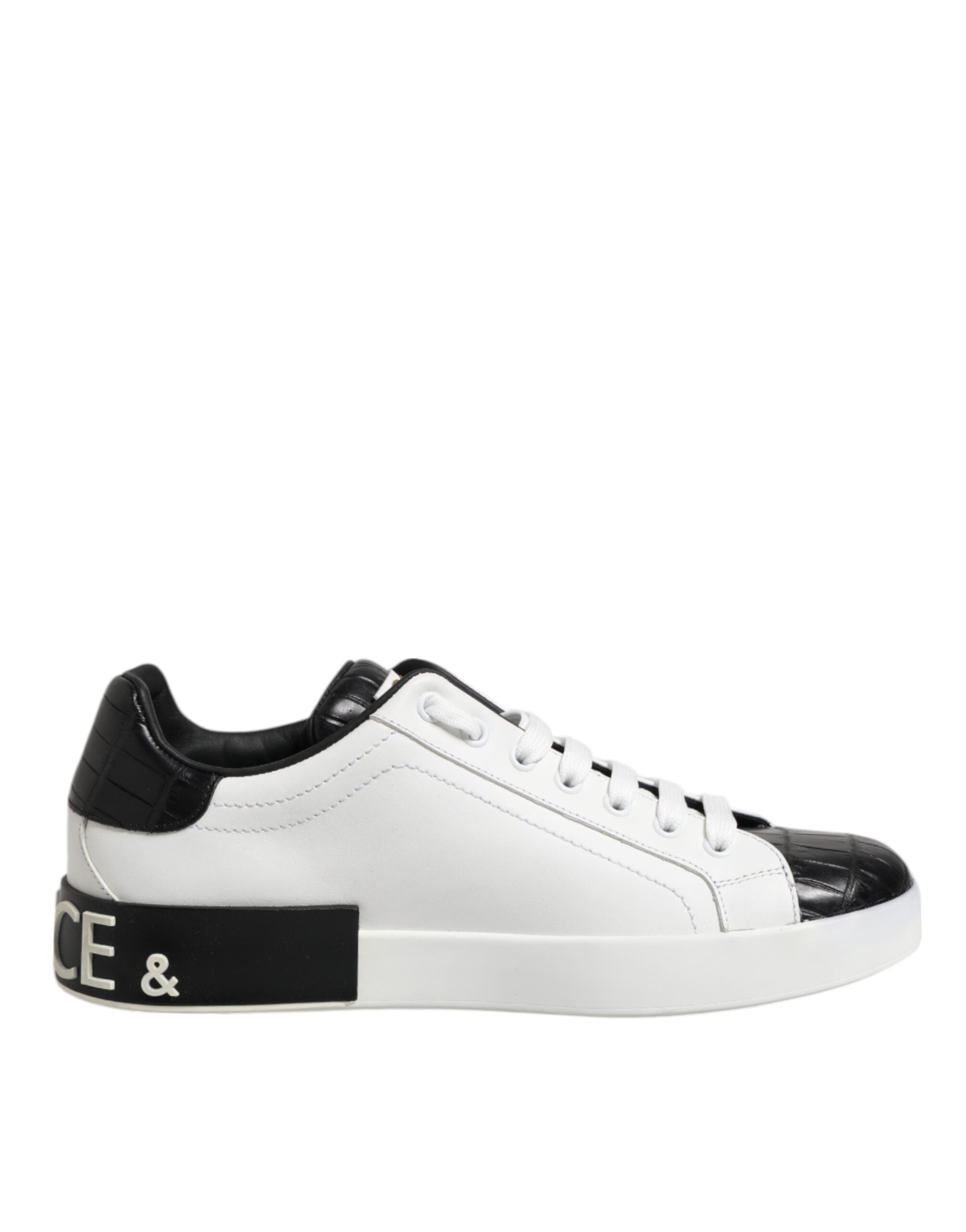Dolce & Gabbana White Black Leather Portofino Sneaker Shoes