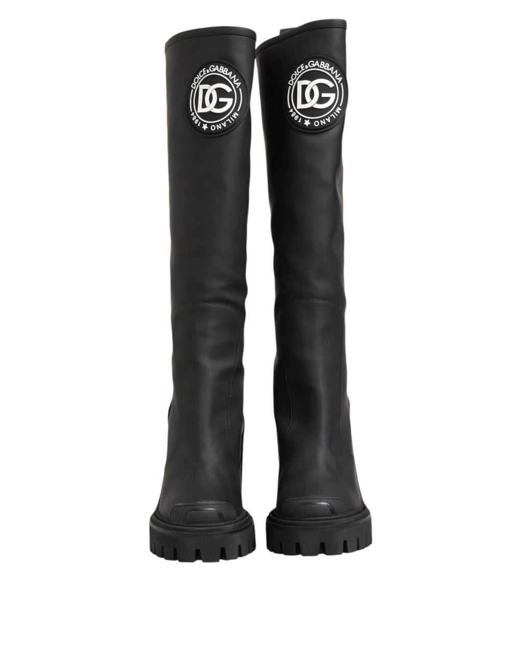 Dolce & Gabbana Black DG Logo Trekking Knee High Boots Shoes