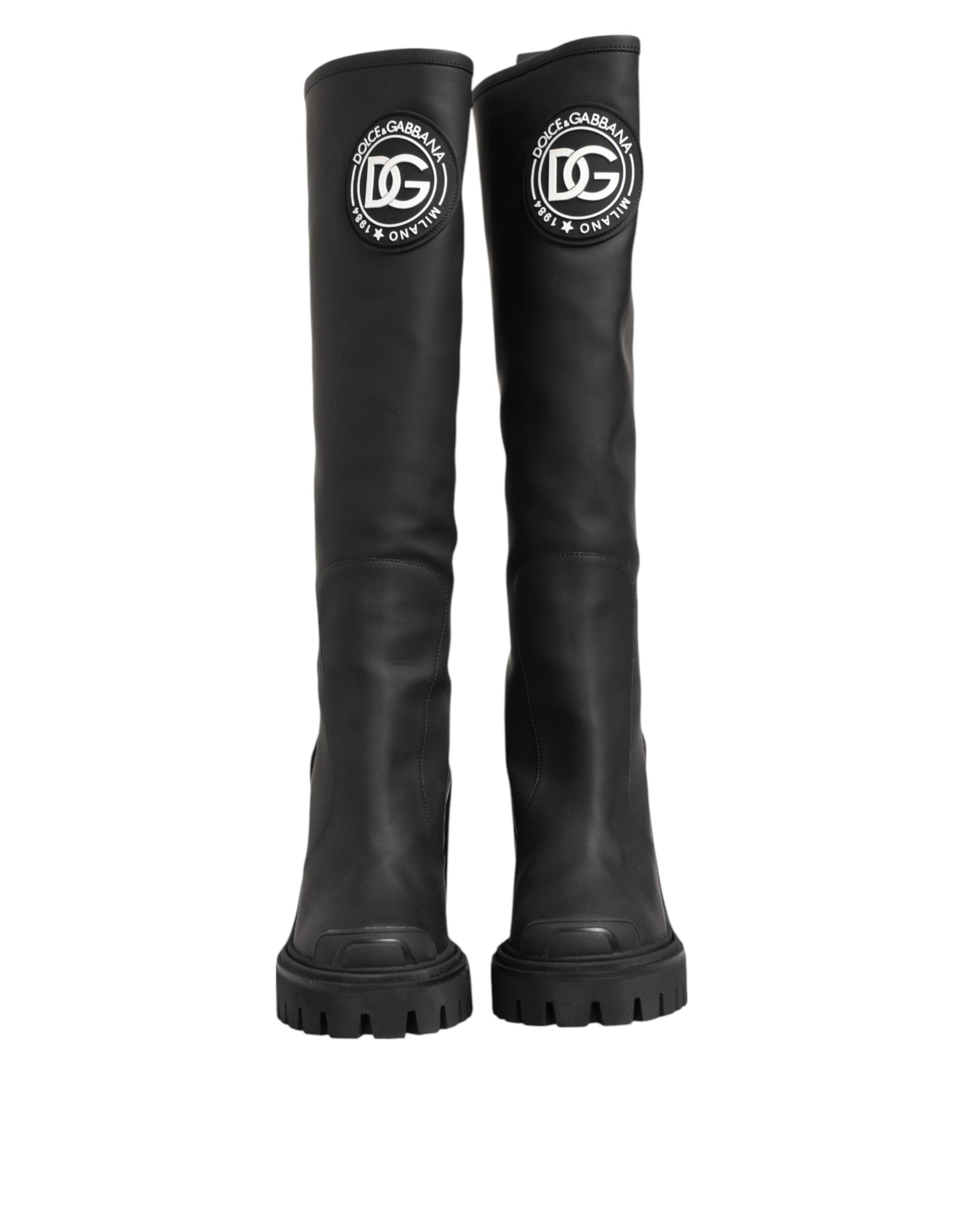 Dolce & Gabbana Black DG Logo Trekking Knee High Boots Shoes