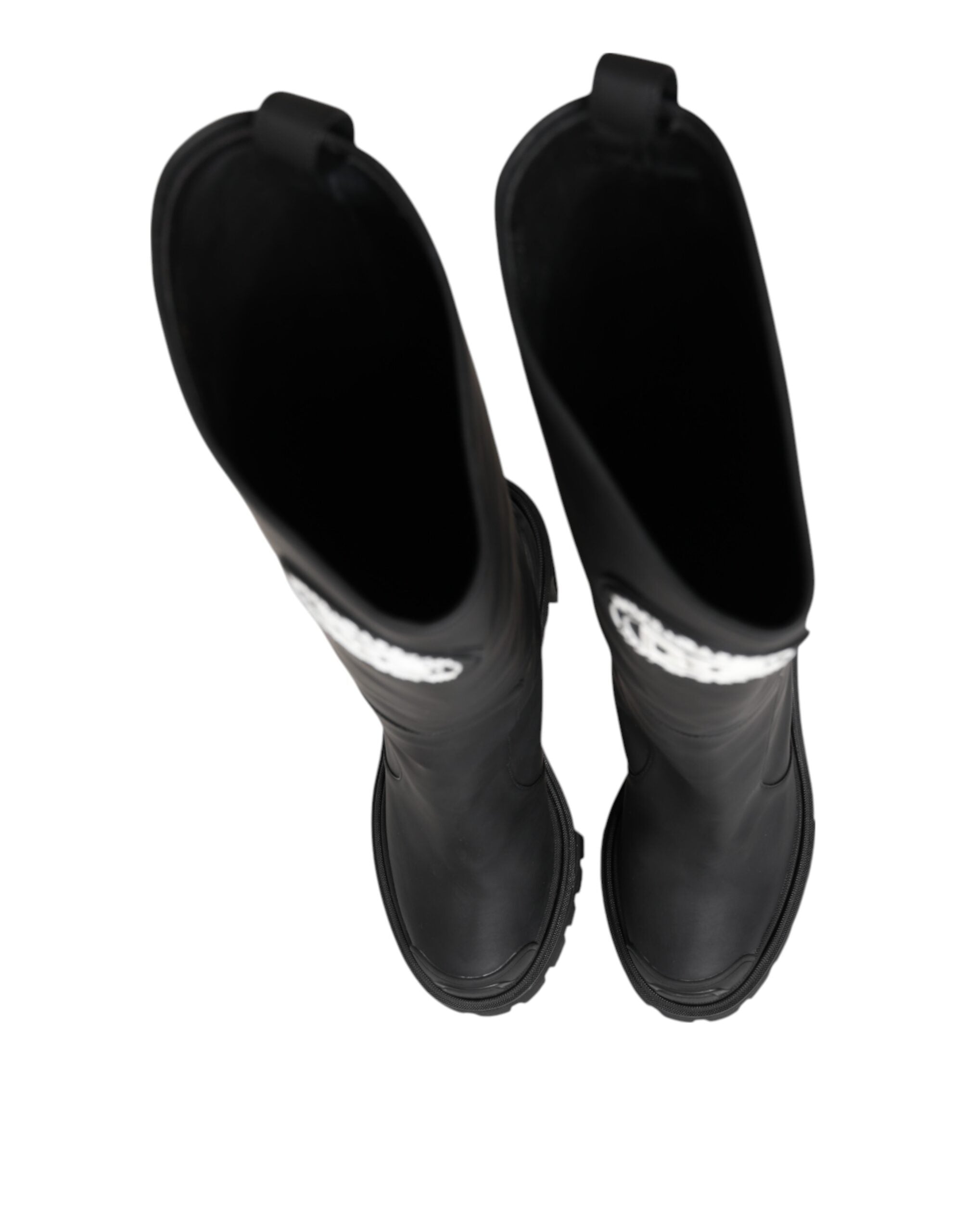 Dolce & Gabbana Black DG Logo Trekking Knee High Boots Shoes