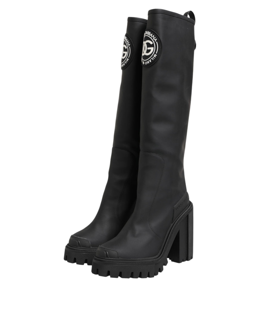 Dolce & Gabbana Black DG Logo Trekking Knee High Boots Shoes