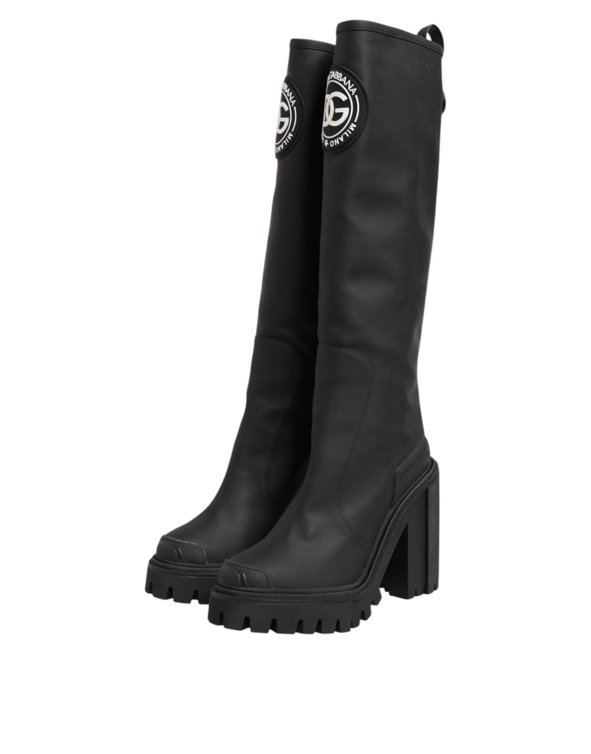 Dolce & Gabbana Black DG Logo Trekking Knee High Boots Shoes
