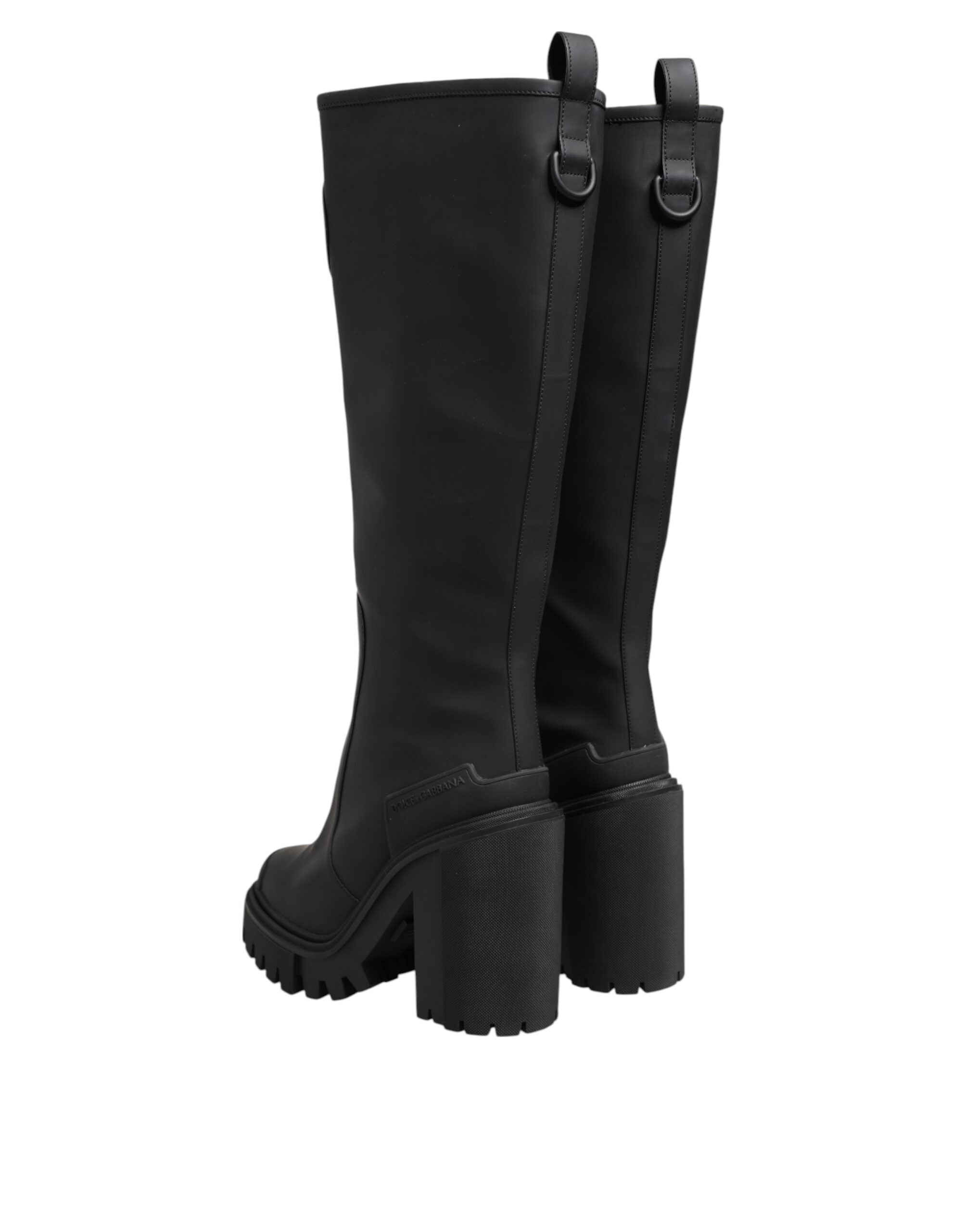 Dolce & Gabbana Black DG Logo Trekking Knee High Boots Shoes