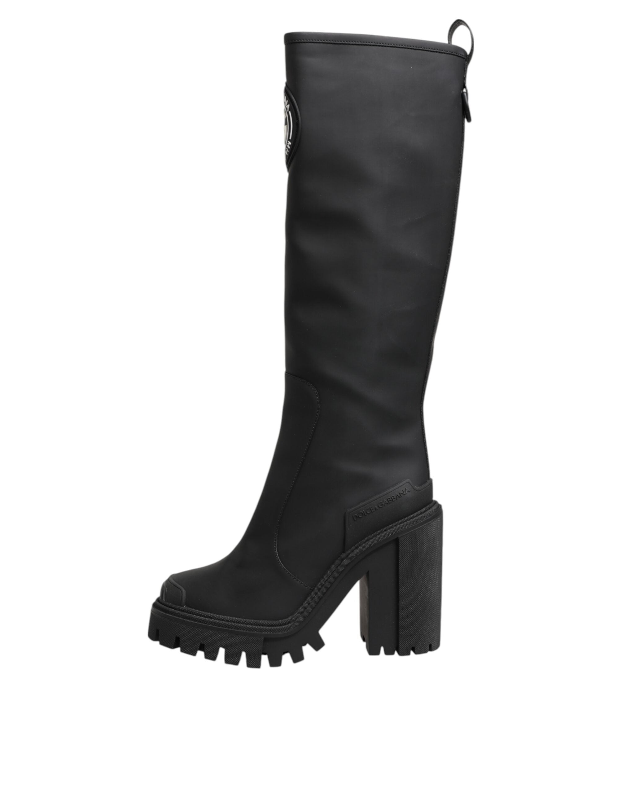 Dolce & Gabbana Black DG Logo Trekking Knee High Boots Shoes