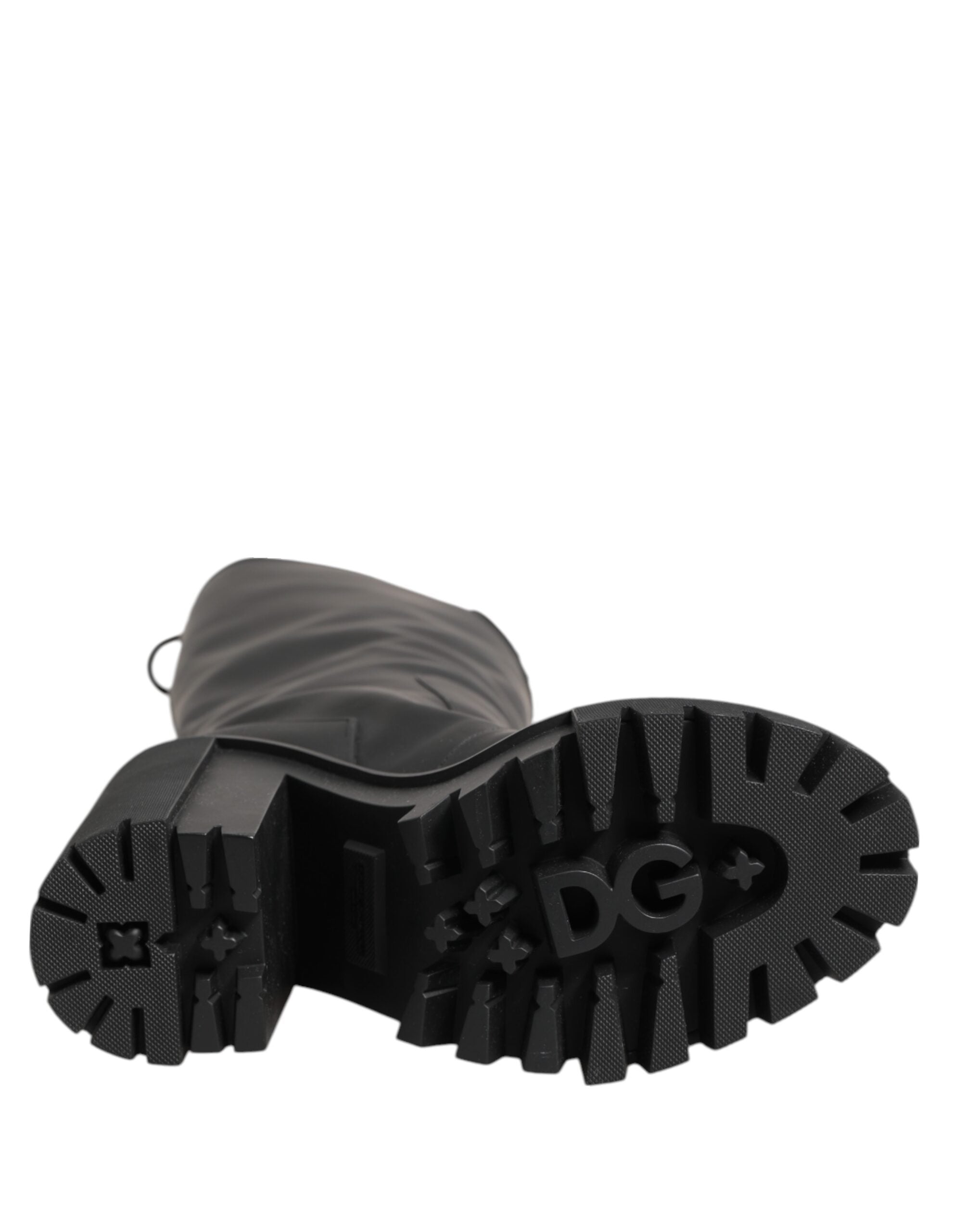 Dolce & Gabbana Black DG Logo Trekking Knee High Boots Shoes