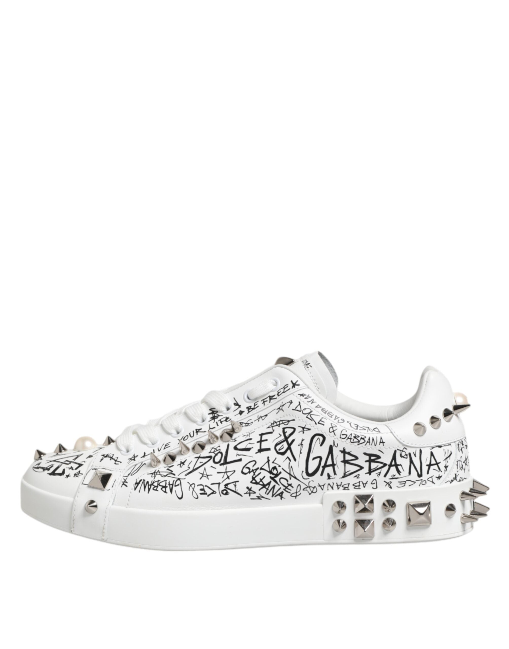 Dolce & Gabbana White Portofino Studded Men Sneakers Shoes