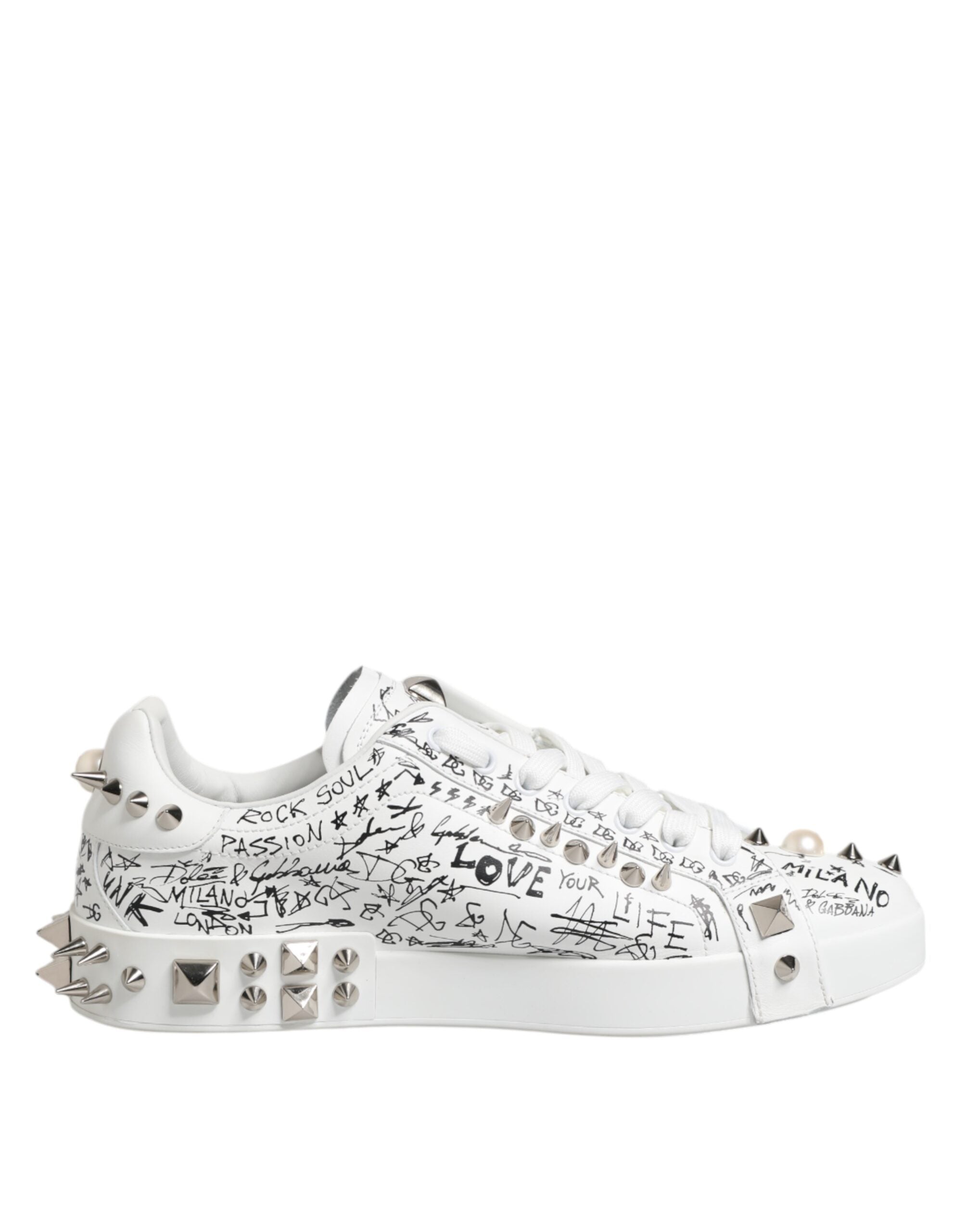 Dolce & Gabbana White Portofino Studded Men Sneakers Shoes