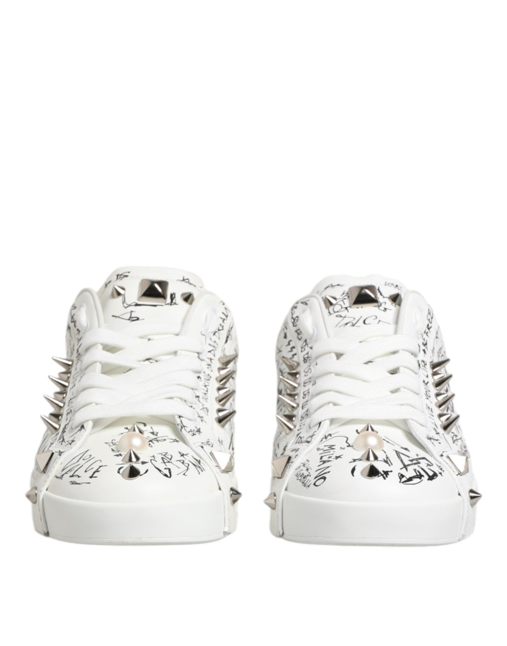 Dolce & Gabbana White Portofino Studded Men Sneakers Shoes