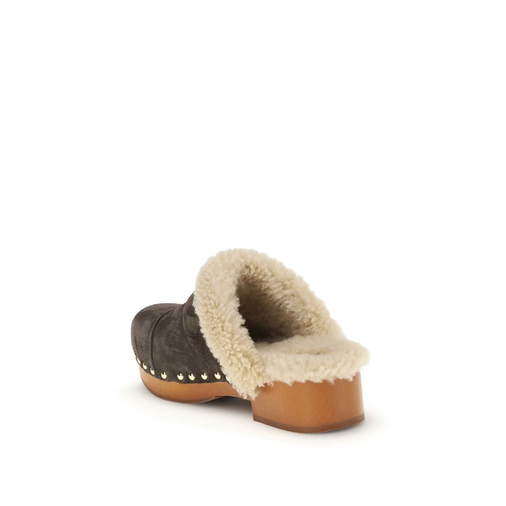 Chloé Brown Fur Clogs