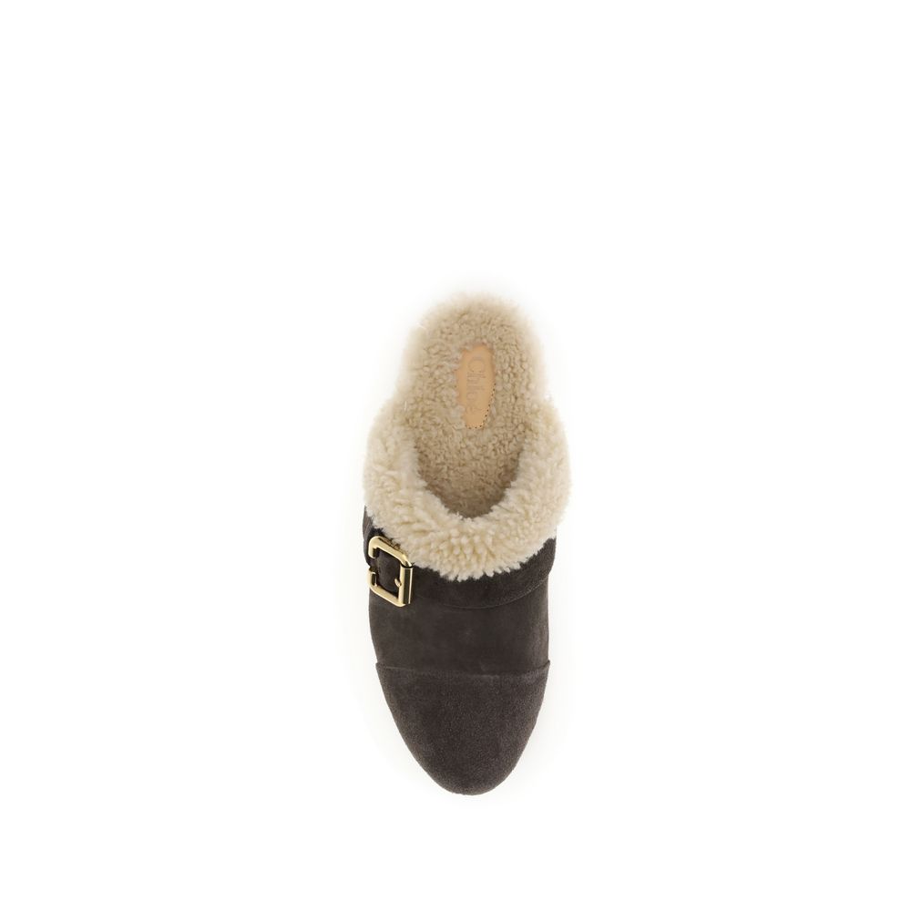 Chloé Brown Fur Clogs