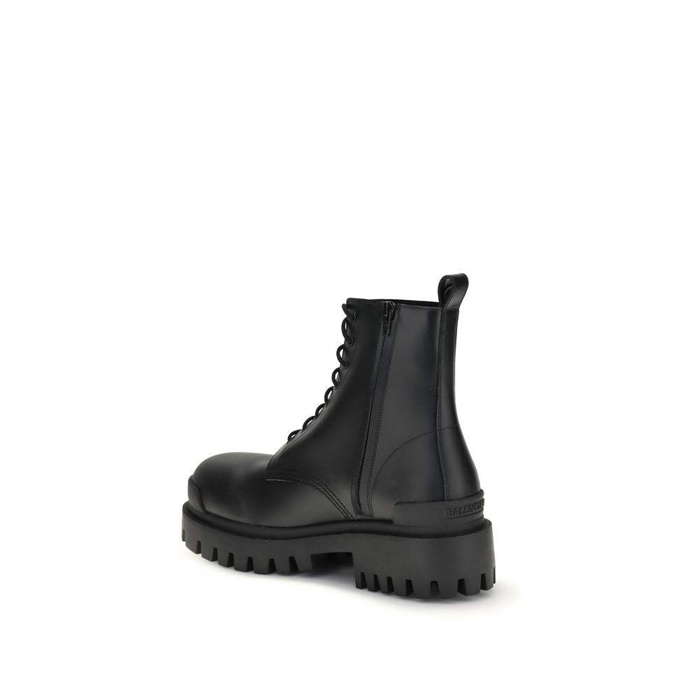 Balenciaga Black Calf Leather Bos Taurus Lace-Up Boots