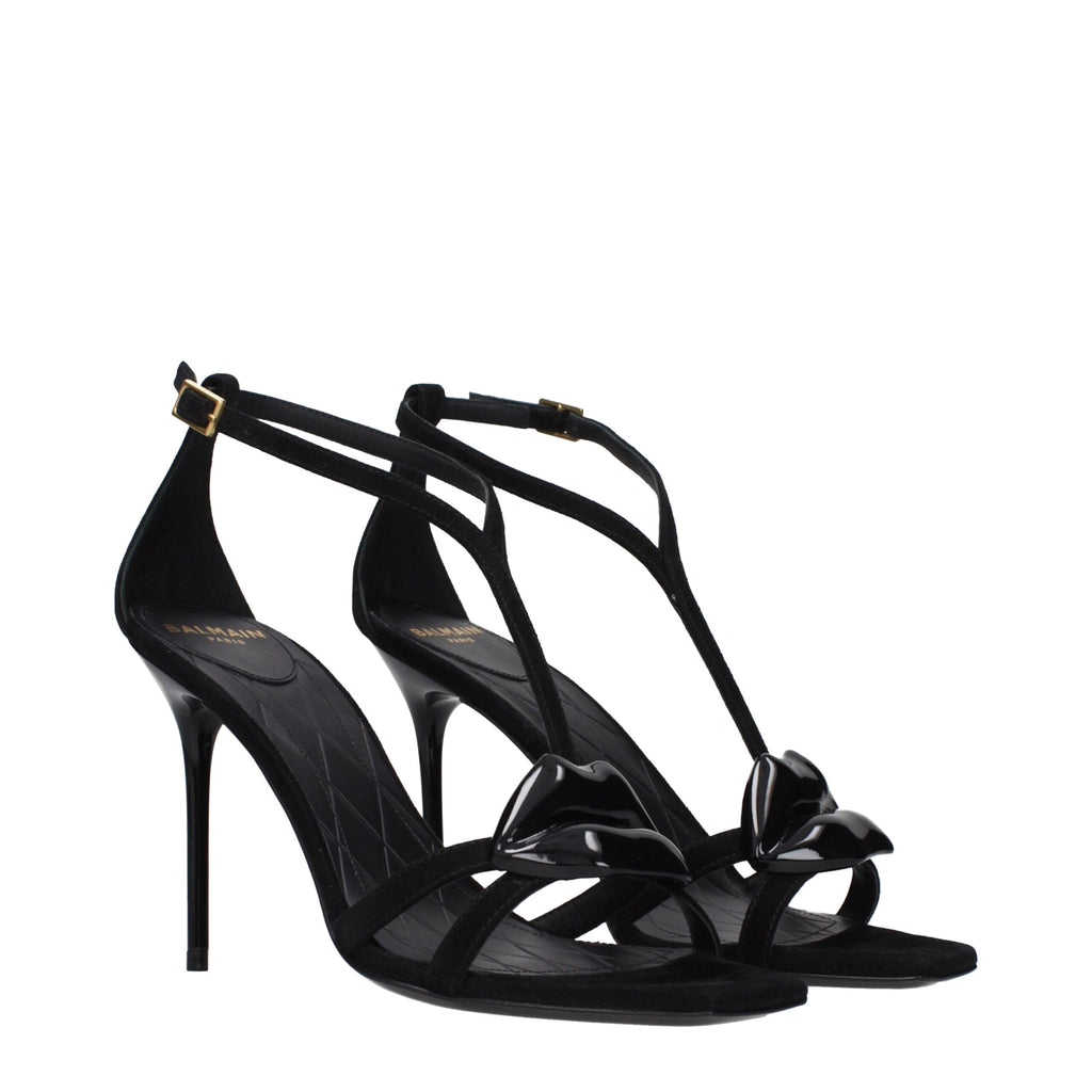 Balmain Black Leather Stiletto Heel Sandals