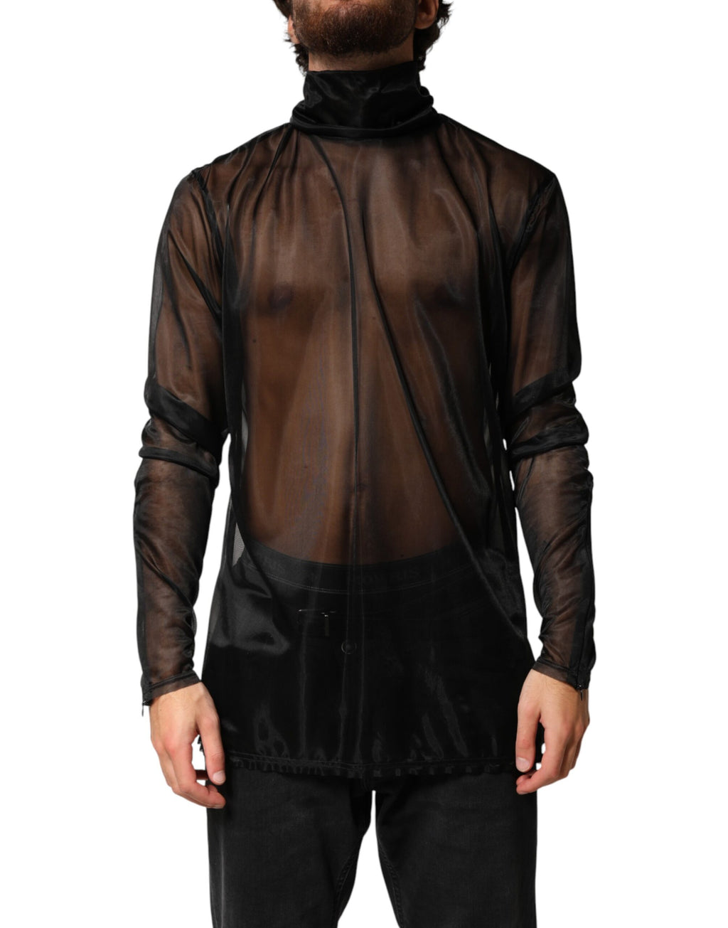 Dolce & Gabbana Black Sheer Long Sleeves Turtleneck Top