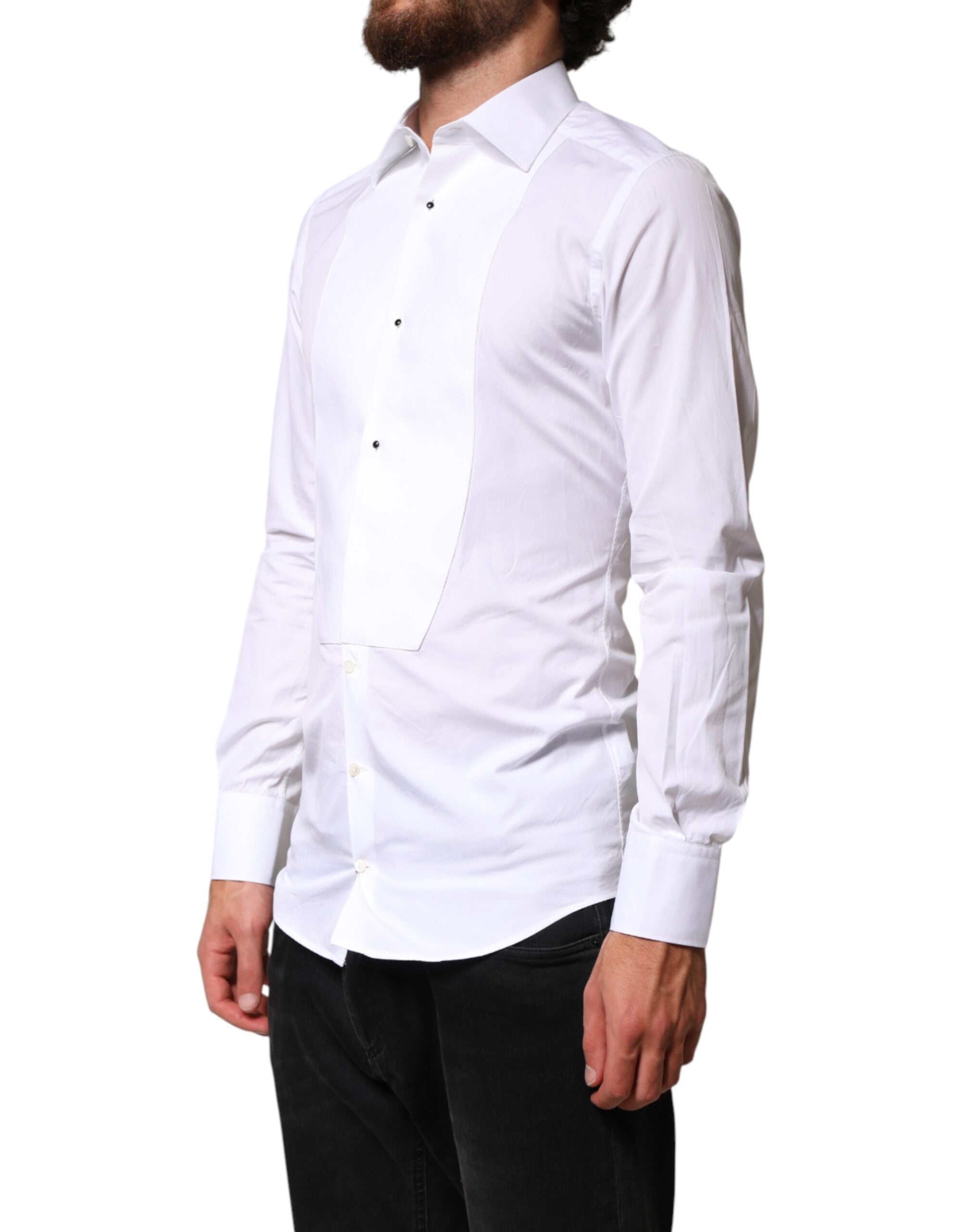 Dolce & Gabbana White Cotton GOLD Collared Dress Bib Formal Shirt