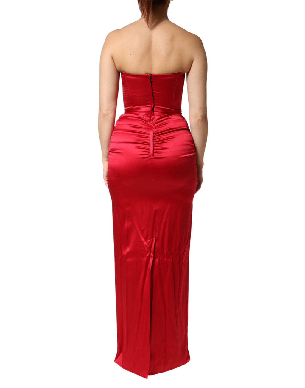 Dolce & Gabbana Red Silk Strapless Sheath Long Gown Dress