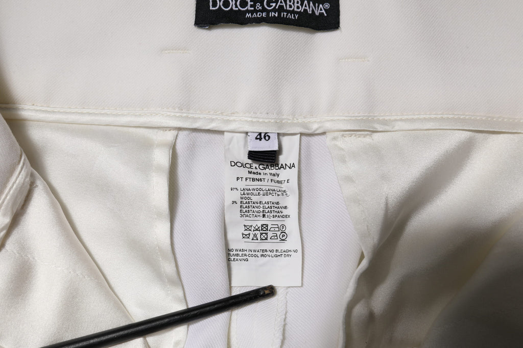 Dolce & Gabbana White Wool High Waist Tapered Trouser Pants