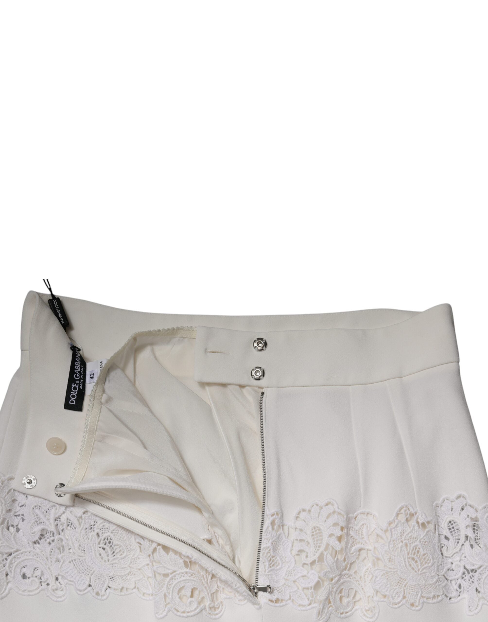 Dolce & Gabbana White Floral Lace High Waist Pencil Cut  Skirt