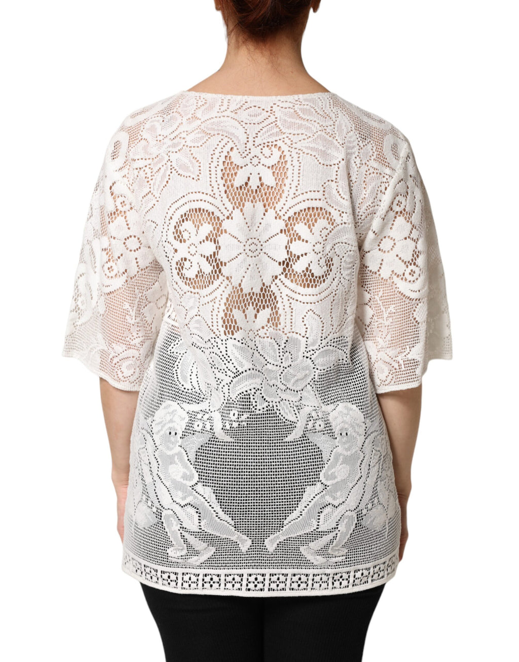 Dolce & Gabbana White Embroidery Lace Cotton Blouse Top