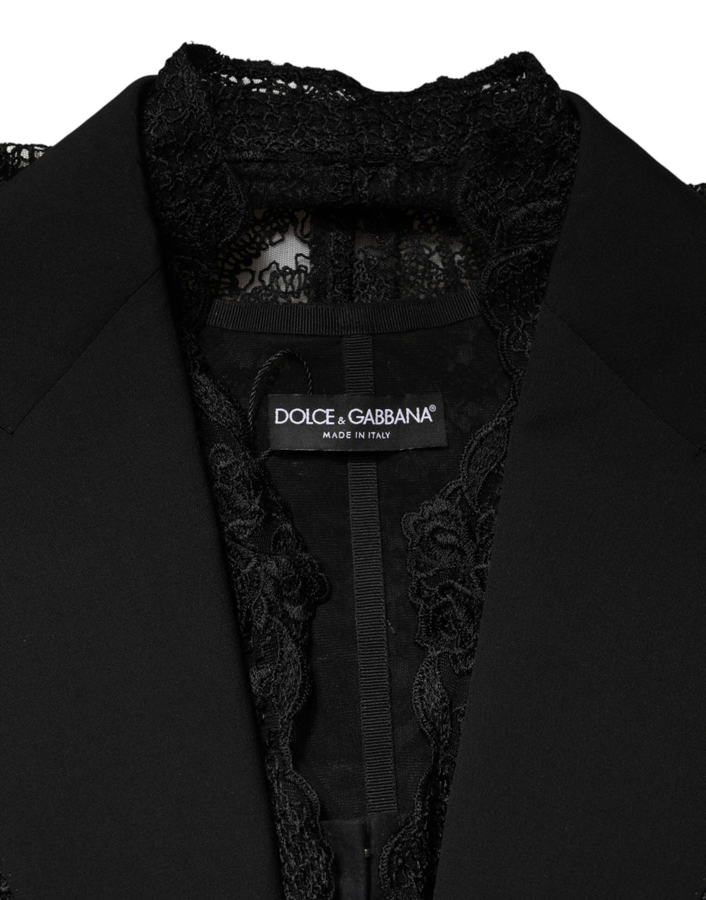 Dolce & Gabbana Black Lace V-neck Slit Hem Gathered Waist Vest Jacket