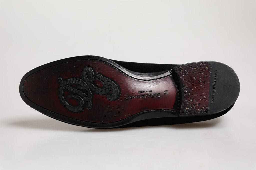 Dolce & Gabbana Black Velvet Slip On Loafers Formal Men Shoes