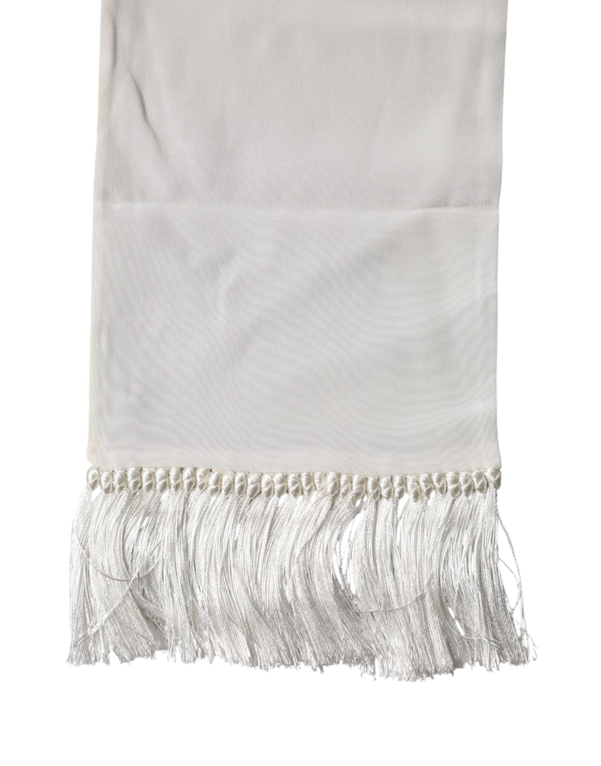 Dolce & Gabbana White Silk Fringes Neck Wrap Foulard Scarf