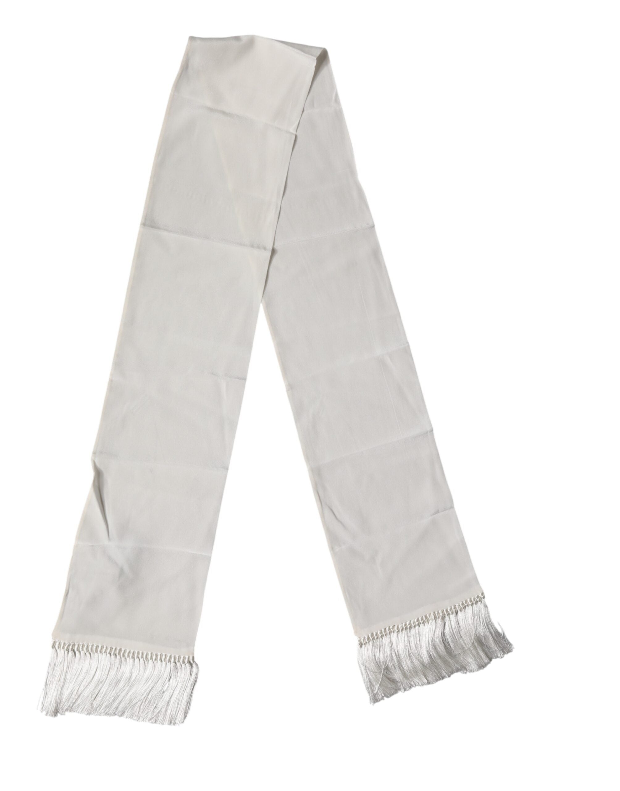 Dolce & Gabbana White Silk Fringes Neck Wrap Foulard Scarf