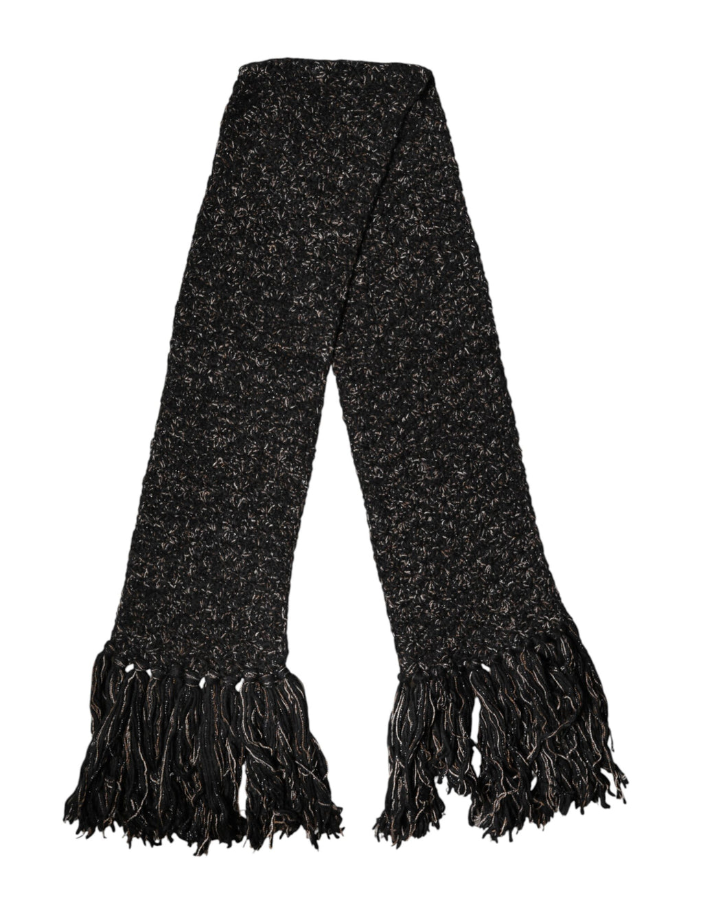Dolce & Gabbana Black Wool Fringes Neck Wrap Foulard Scarf