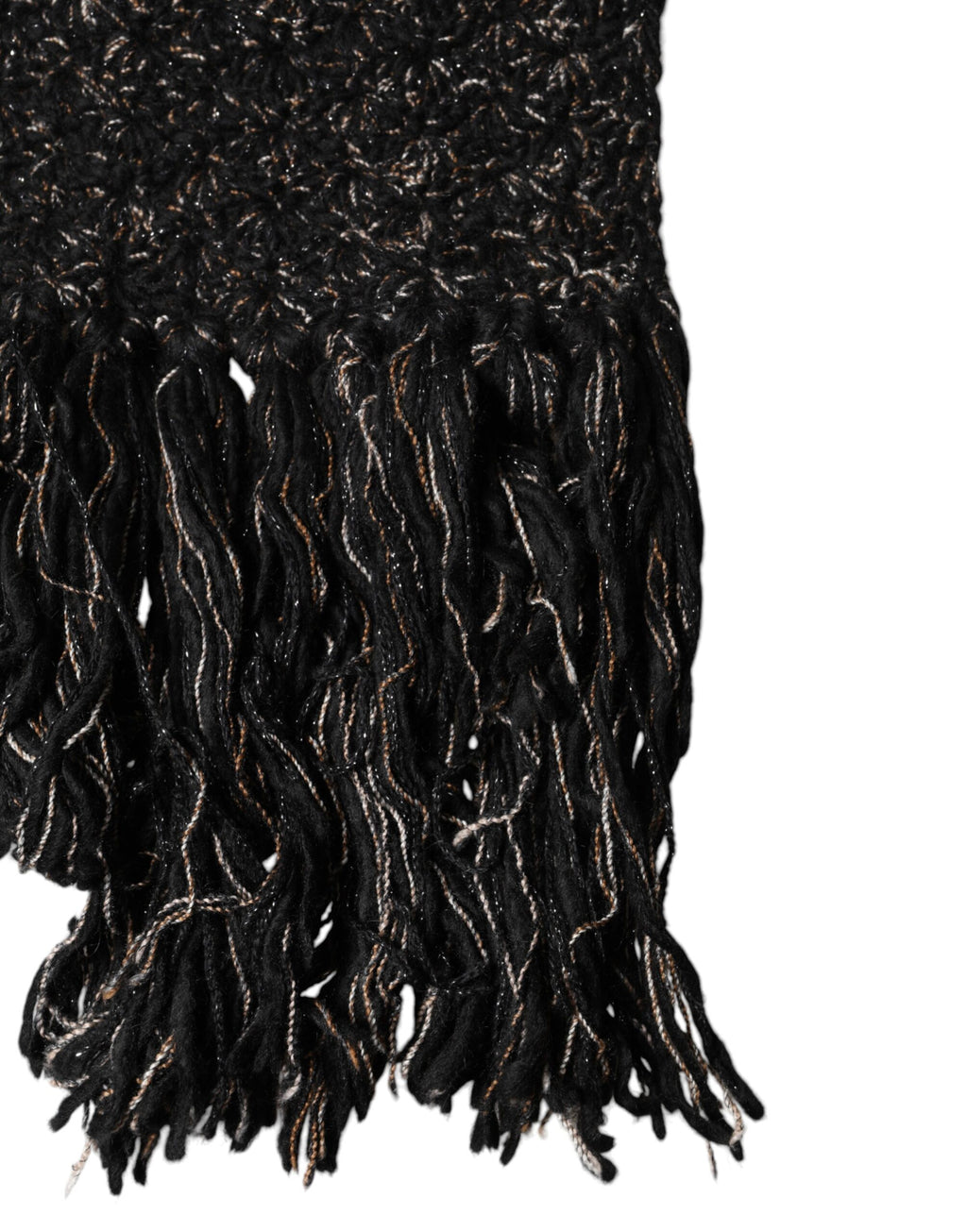 Dolce & Gabbana Black Wool Fringes Neck Wrap Foulard Scarf