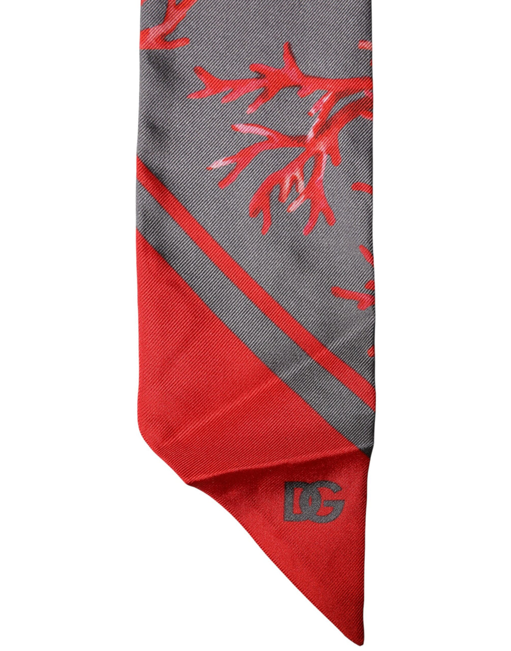 Dolce & Gabbana Red Gray Coral Print Neck Wrap Foulard Scarf