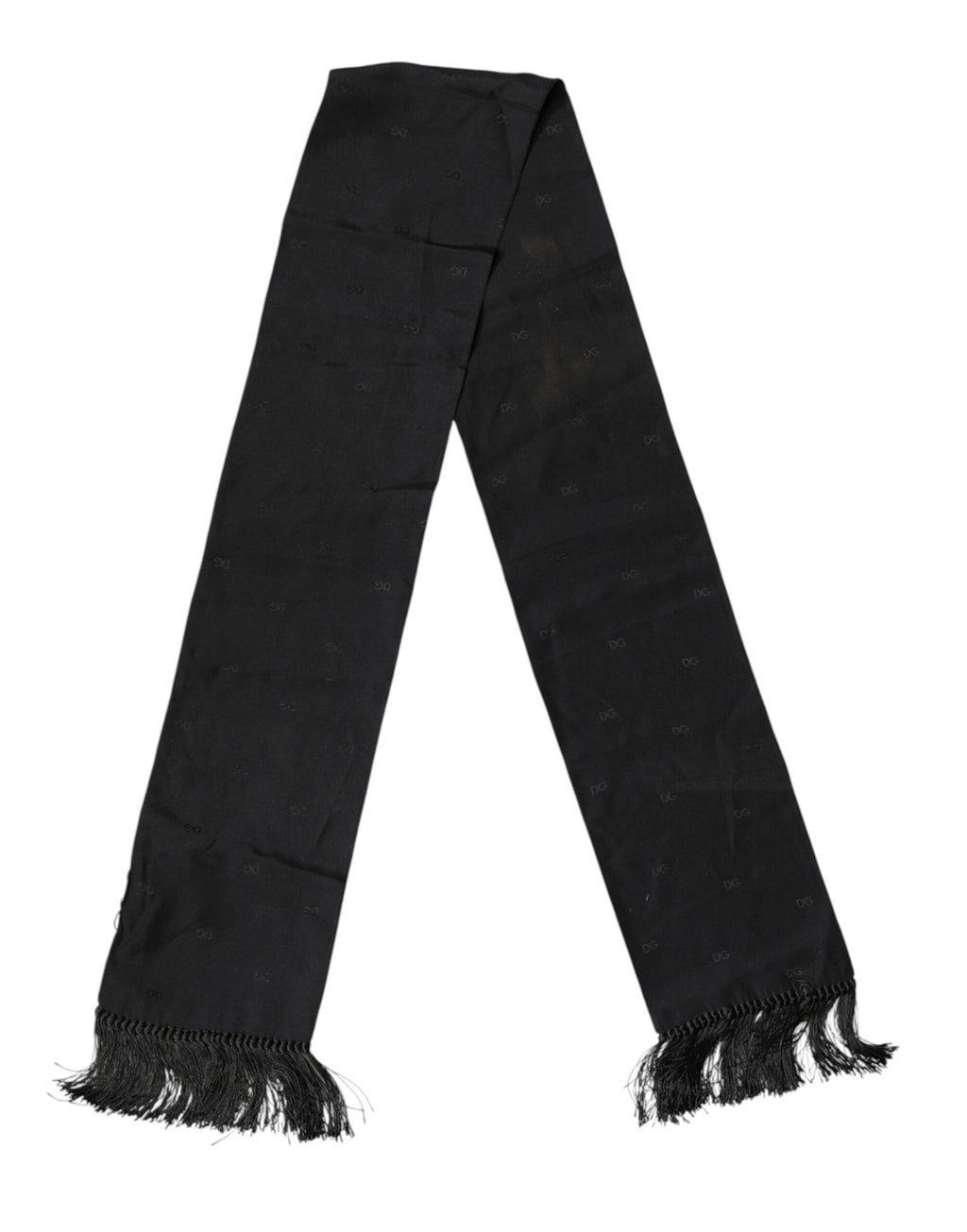 Dolce & Gabbana Black Logo Silk Fringes Neck Foulard Scarf