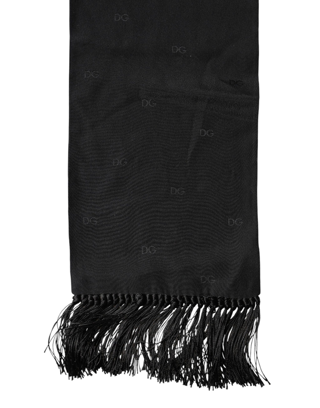 Dolce & Gabbana Black Logo Silk Fringes Neck Foulard Scarf