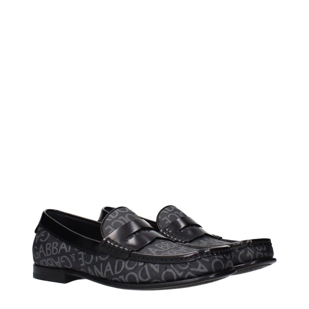 Dolce & Gabbana Black Fabric Slip-On Loafers