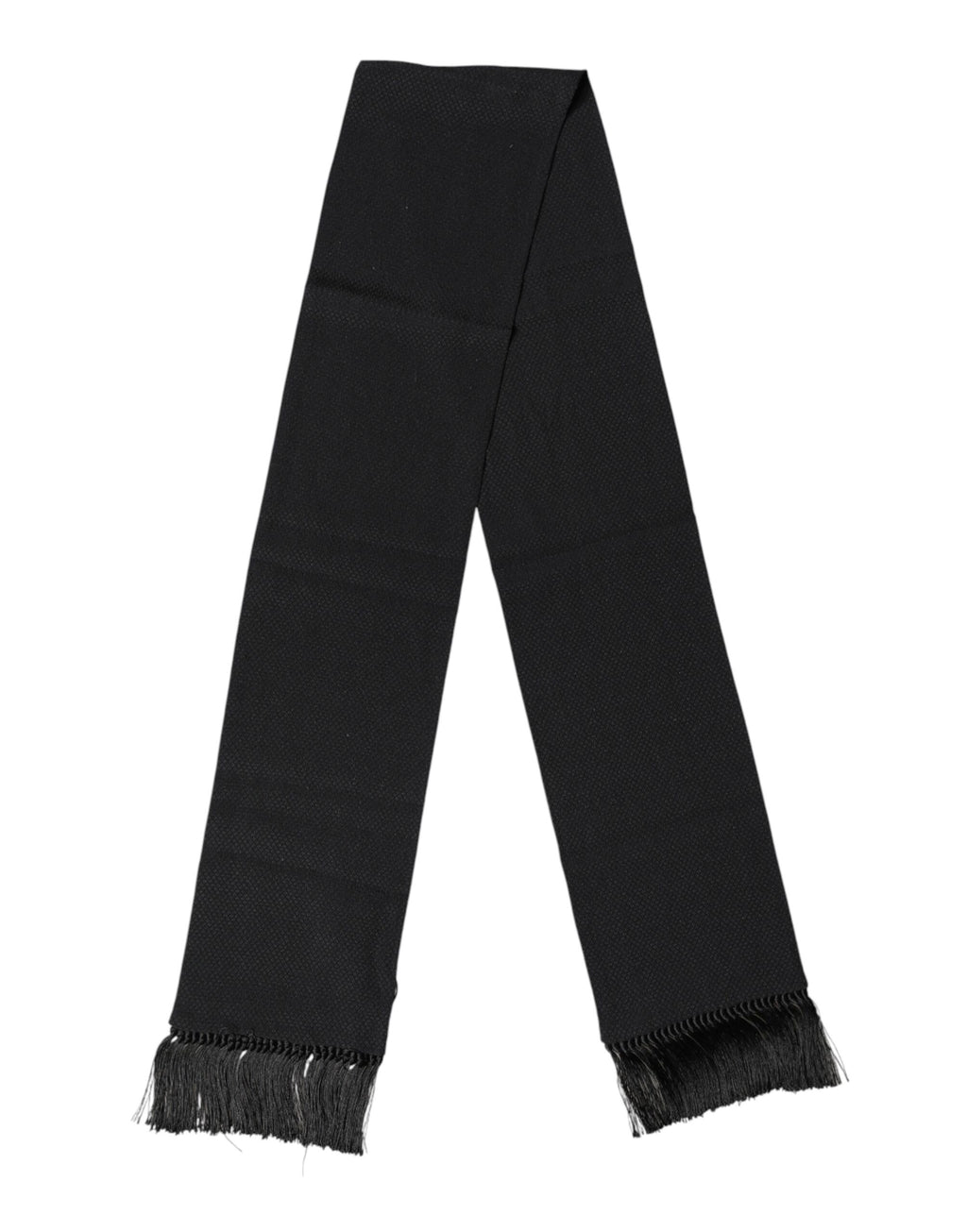Dolce & Gabbana Black Silk Fringes Neck Wrap Foulard Scarf