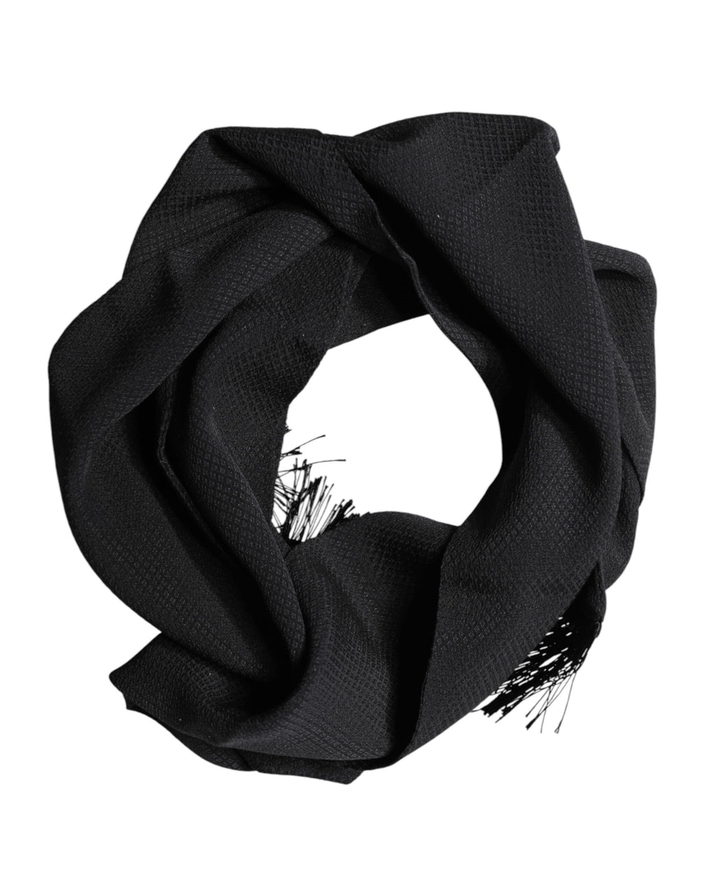 Dolce & Gabbana Black Silk Fringes Neck Wrap Foulard Scarf