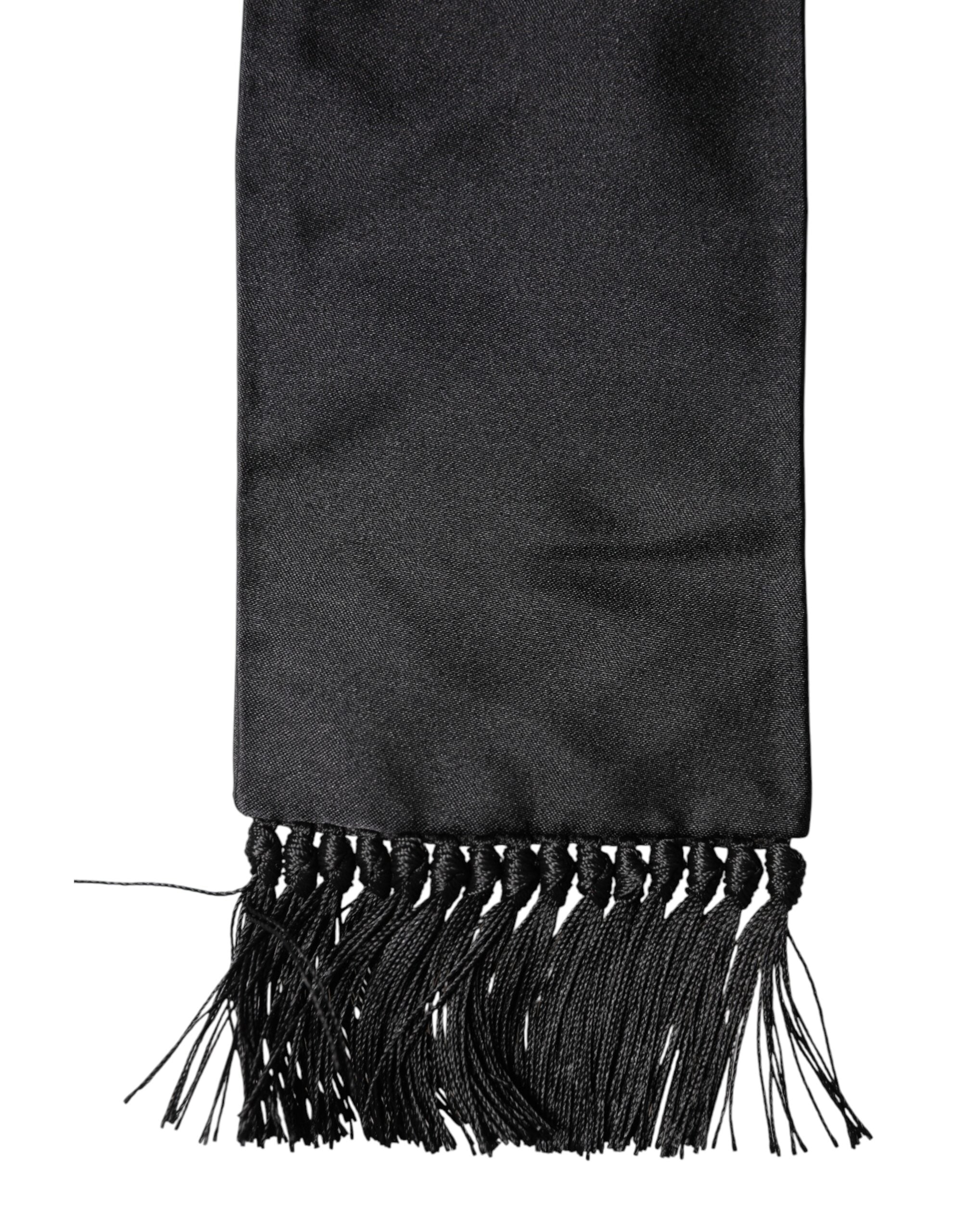 Dolce & Gabbana Black Silk Fringes Neck Wrap Foulard Scarf