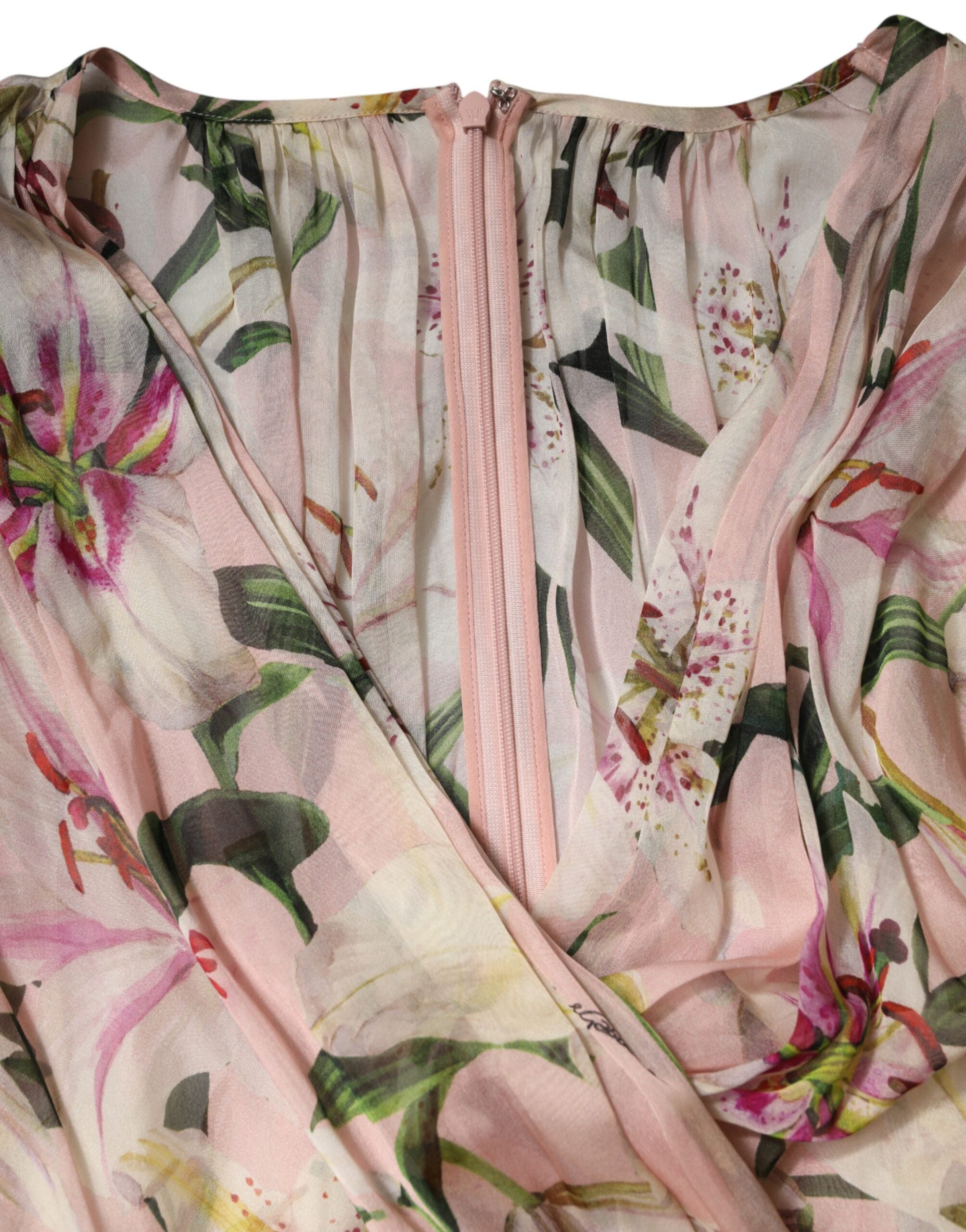 Dolce & Gabbana Pink Lily Print A-line Pleated Maxi Dress