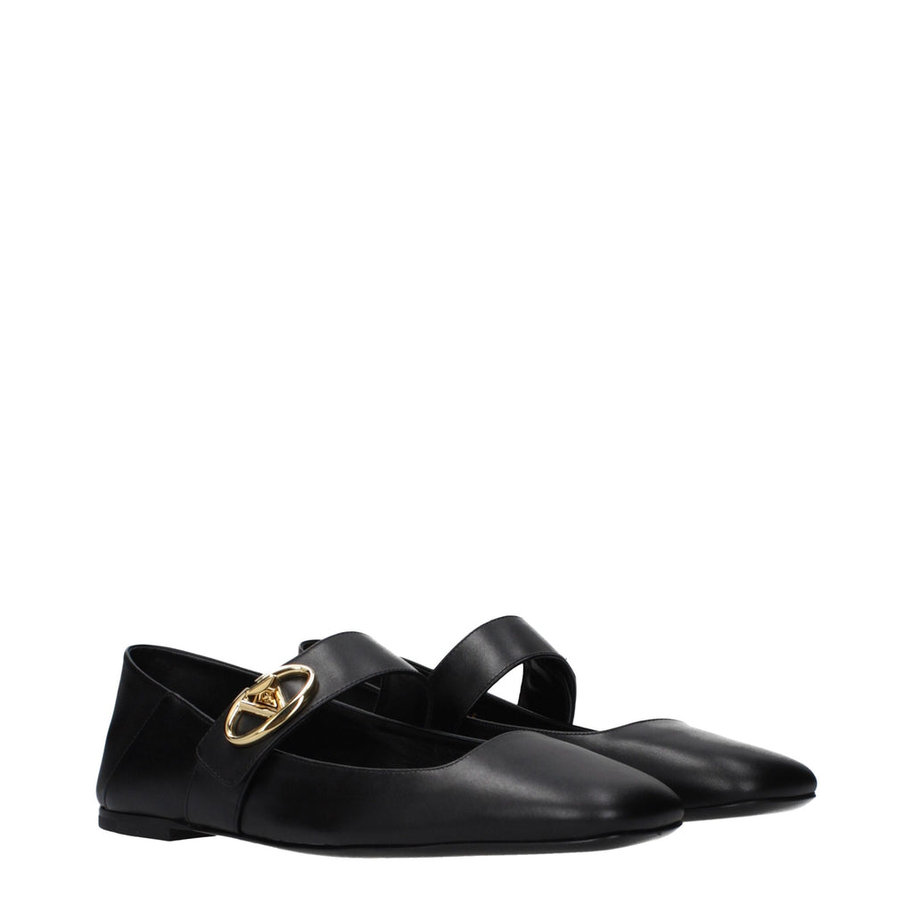 Valentino Garavani Black Leather Ballet Flats