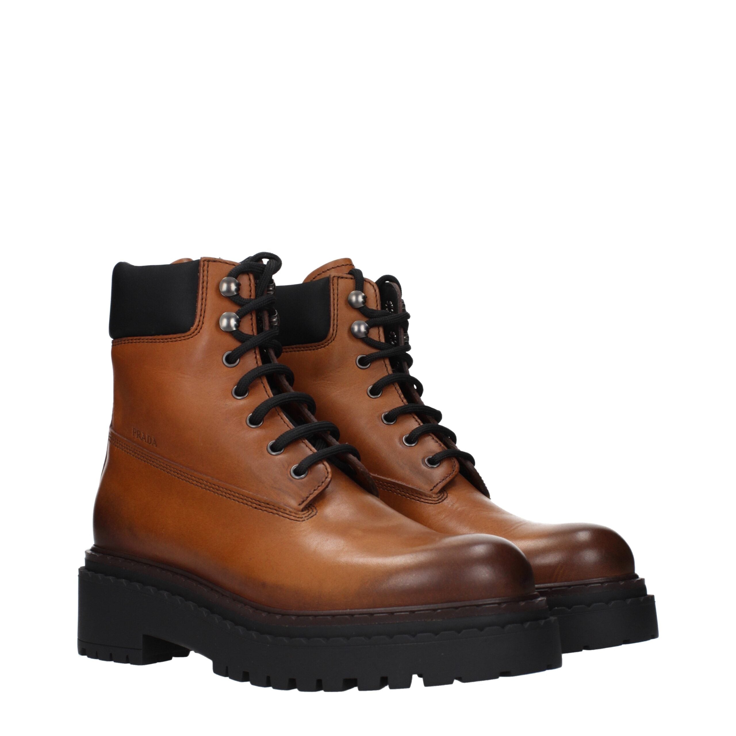Prada Brown Leather Ankle Boots